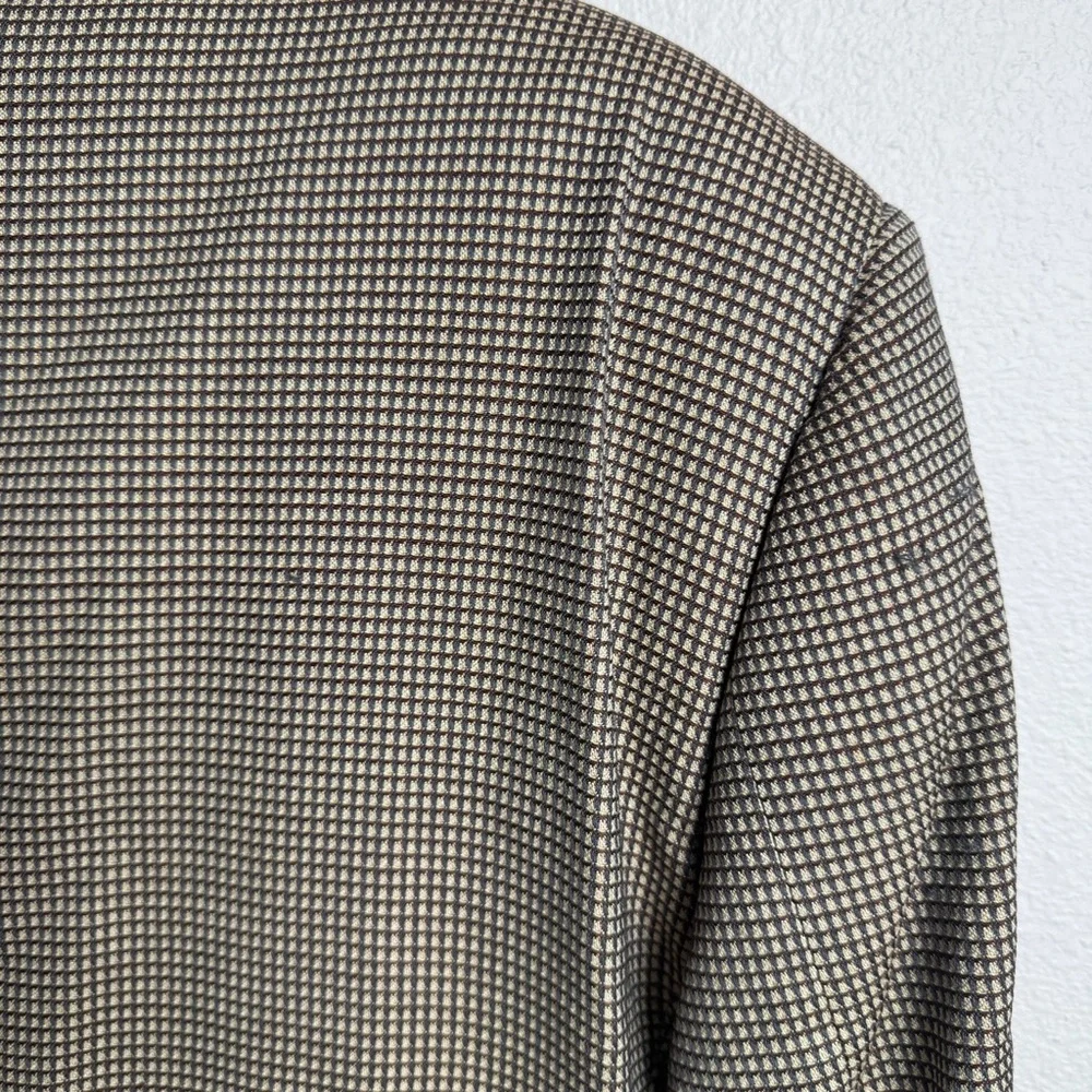 Ermenegildo Zegna Silk Wool Blazer Suit Jacket Tan Black‎ Houndstooth 46R Flaws